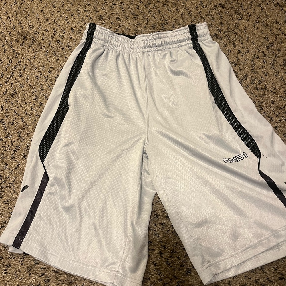 AND1 Men's Athletic Shorts in White and Black